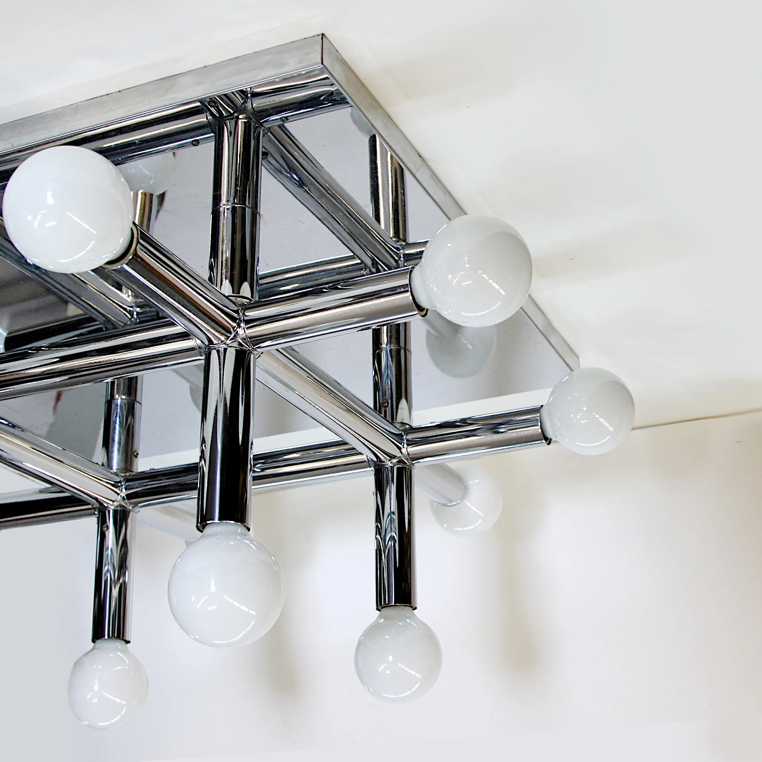 Mid-Century Modern Chrome Tic Tac Toe Chandelier Light Fxture by Lightolier