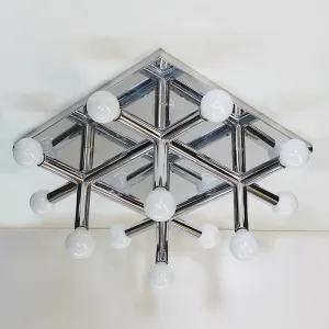 Mid-Century Modern Chrome Tic Tac Toe Chandelier Light Fxture by Lightolier