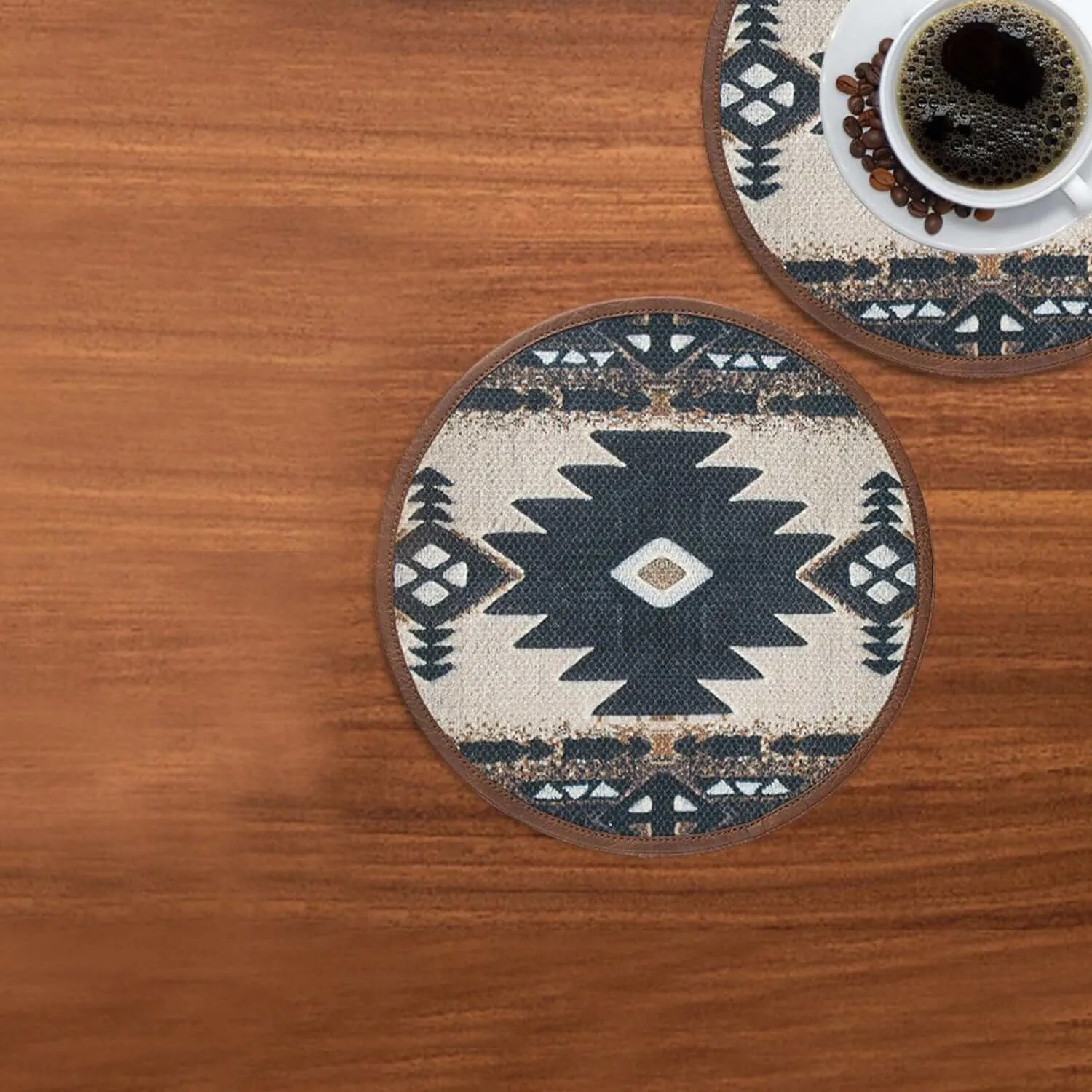 Mona B - Set of 2 Printed  Placemats, 13 INCH Round, Best for Bed-Side Table/Center Table, Dining Table/Shelves (Geo)