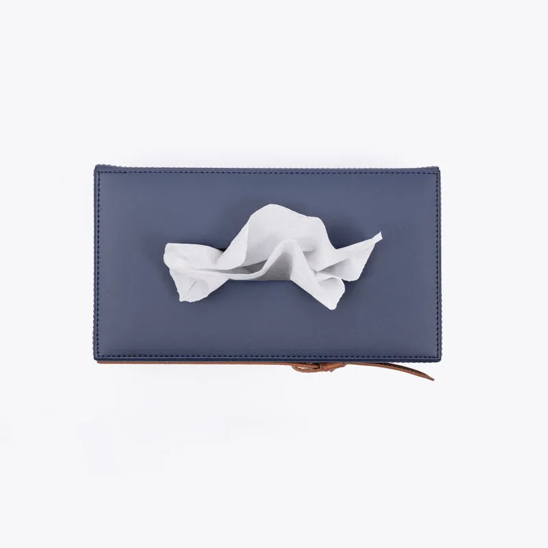 Mona Vegan Leather Tissue Box - Navy Blue