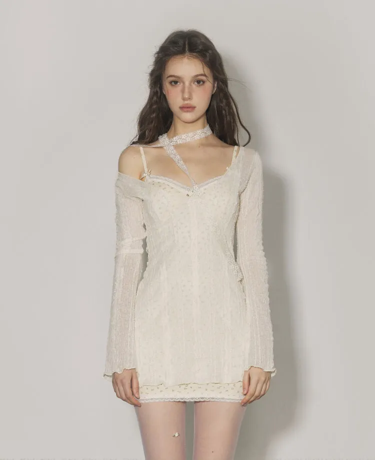 Monet Floral Rose Strap Dress & Lace Cream Jumper Two Piece Set