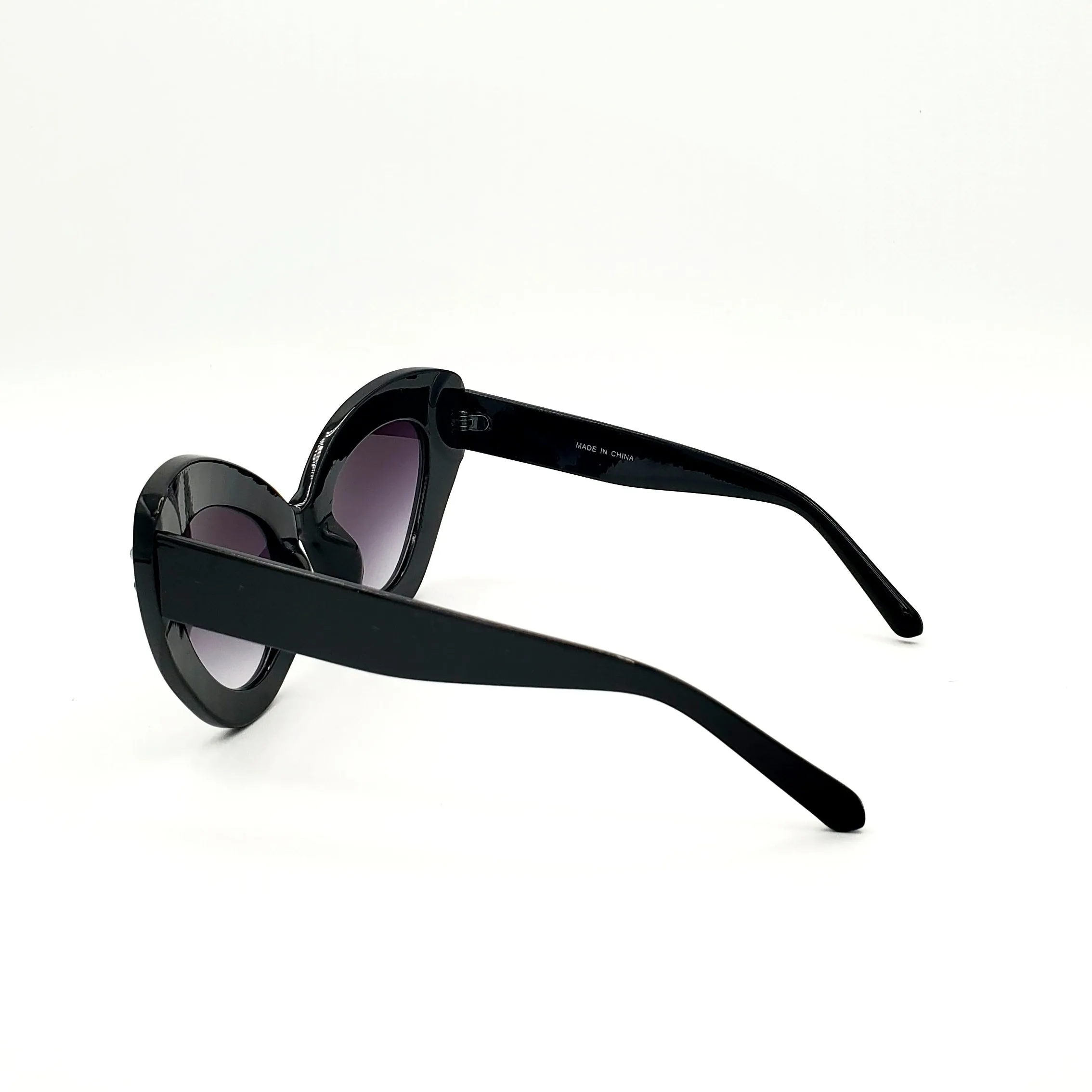 Oversized Rhinestone Cat Eye Sunglasses - Black