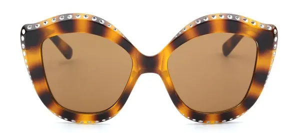 Oversized Round Cat Eye Embellished Sunglasses - Tortoiseshell