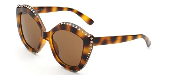 Oversized Round Cat Eye Embellished Sunglasses - Tortoiseshell