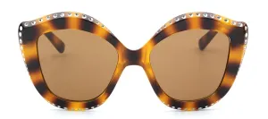 Oversized Round Cat Eye Embellished Sunglasses - Tortoiseshell