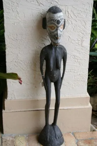 Palembei Iatmul Sepik Carved Totem Sculpture Female Pygmy Statue Rare Art 31A14