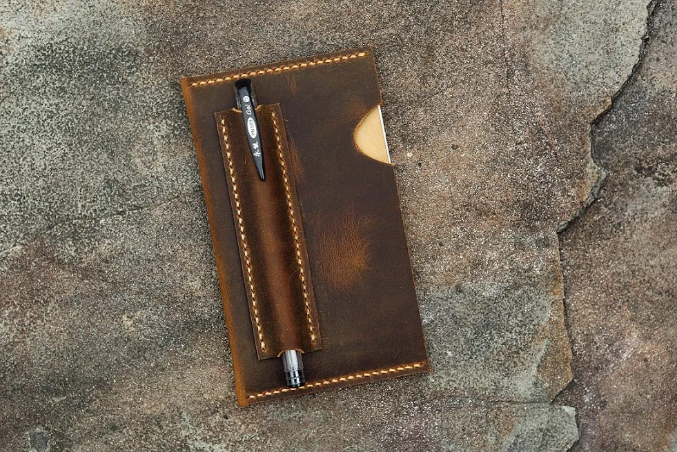 Personalized minimalist field notes leather sleeve pouch