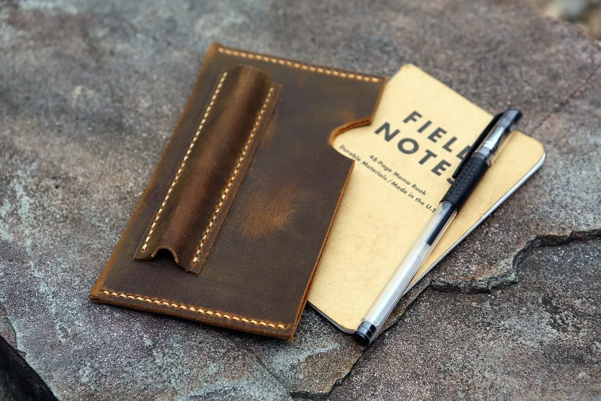 Personalized minimalist field notes leather sleeve pouch