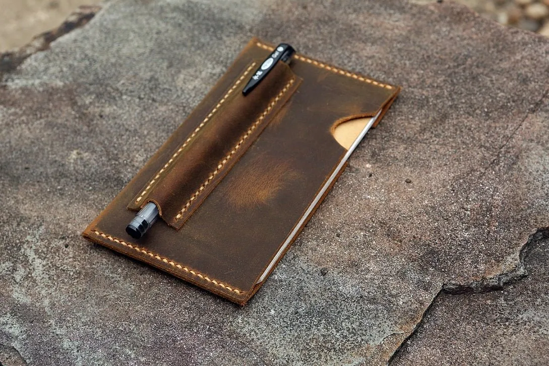 Personalized minimalist field notes leather sleeve pouch