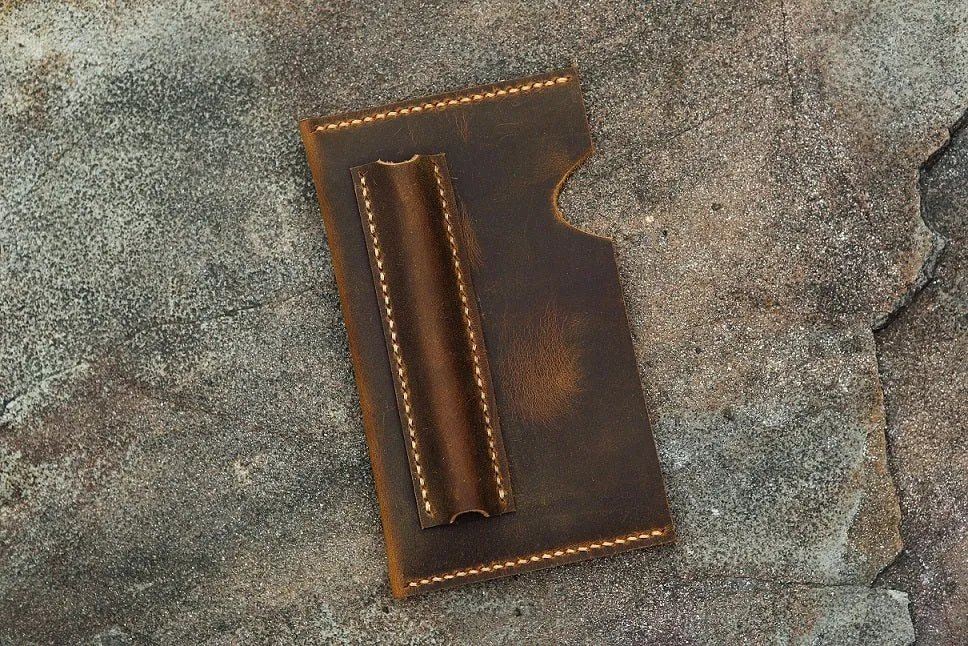 Personalized minimalist field notes leather sleeve pouch