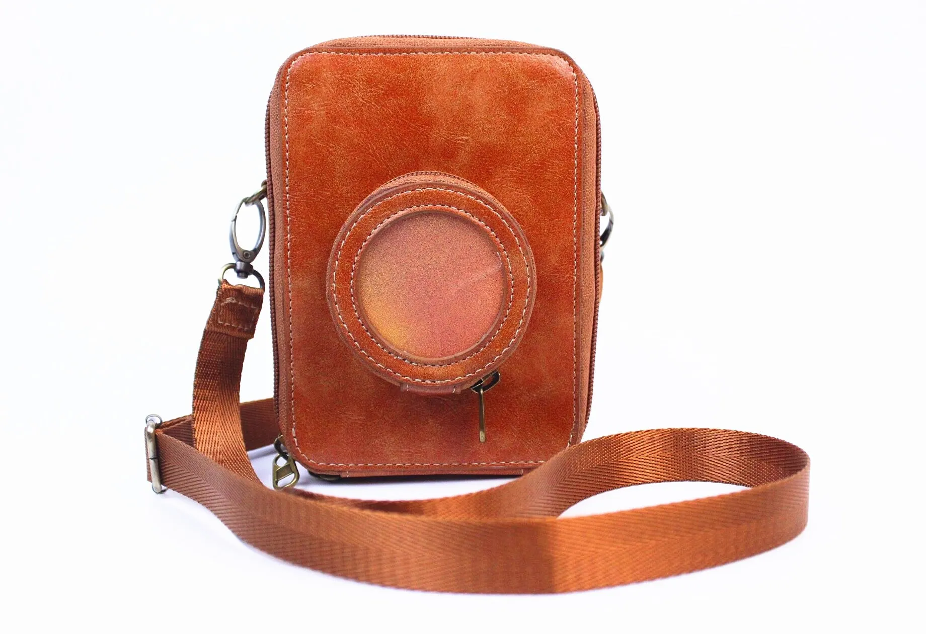 Pikxi Leather Carrying Bag for Instax Mini EVO with 2.5" x 3" Photo Pocket and Compact Lens Compartment (Black, Brown, Coffee)