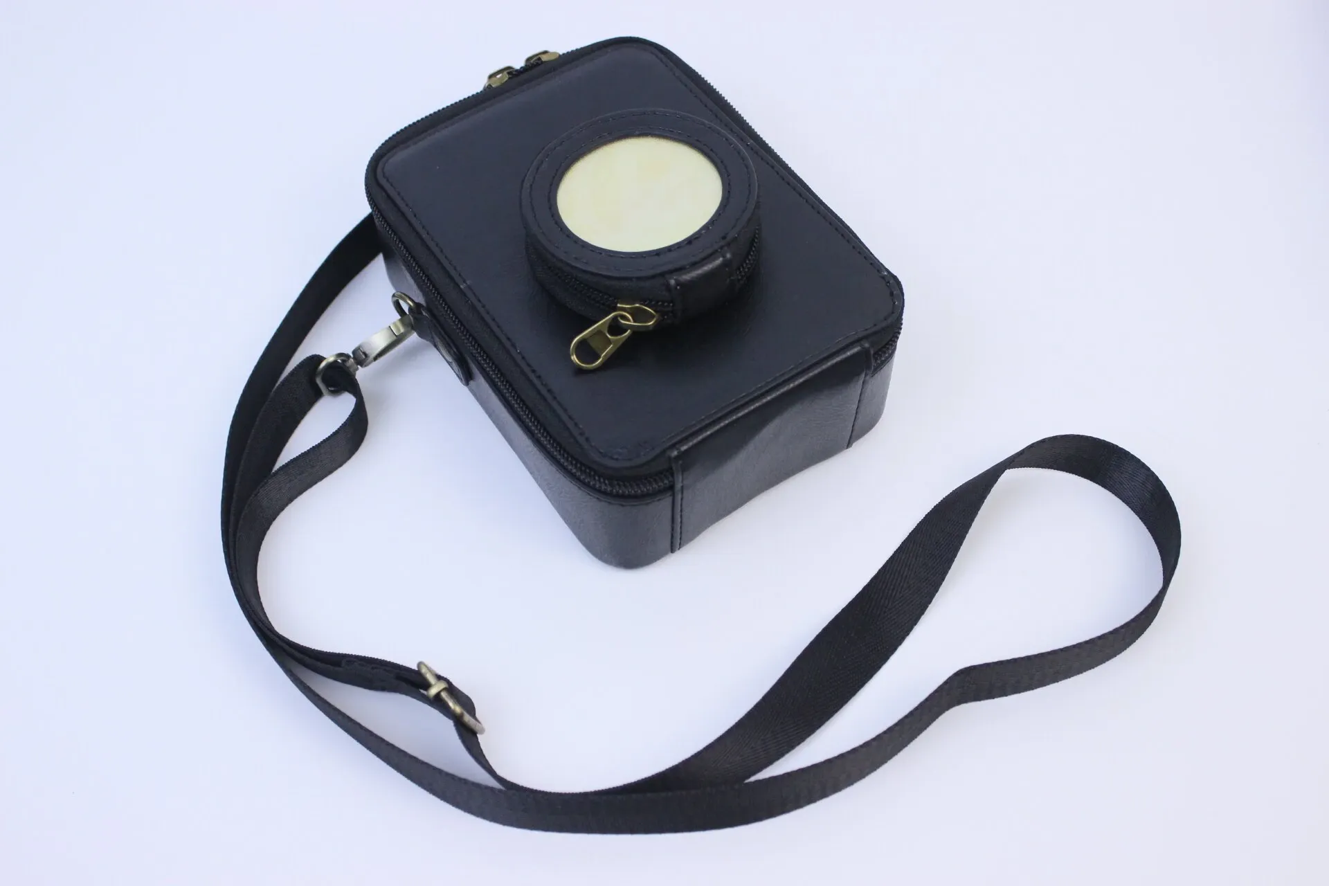 Pikxi Leather Carrying Bag for Instax Mini EVO with 2.5" x 3" Photo Pocket and Compact Lens Compartment (Black, Brown, Coffee)
