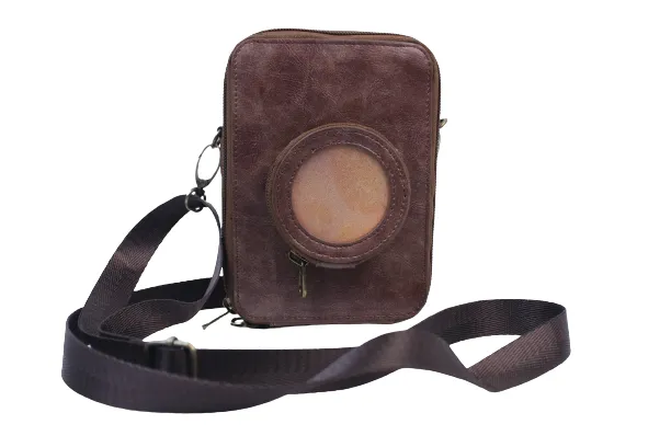 Pikxi Leather Carrying Bag for Instax Mini EVO with 2.5" x 3" Photo Pocket and Compact Lens Compartment (Black, Brown, Coffee)