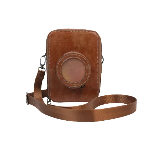 Pikxi Leather Carrying Bag for Instax Mini EVO with 2.5" x 3" Photo Pocket and Compact Lens Compartment (Black, Brown, Coffee)