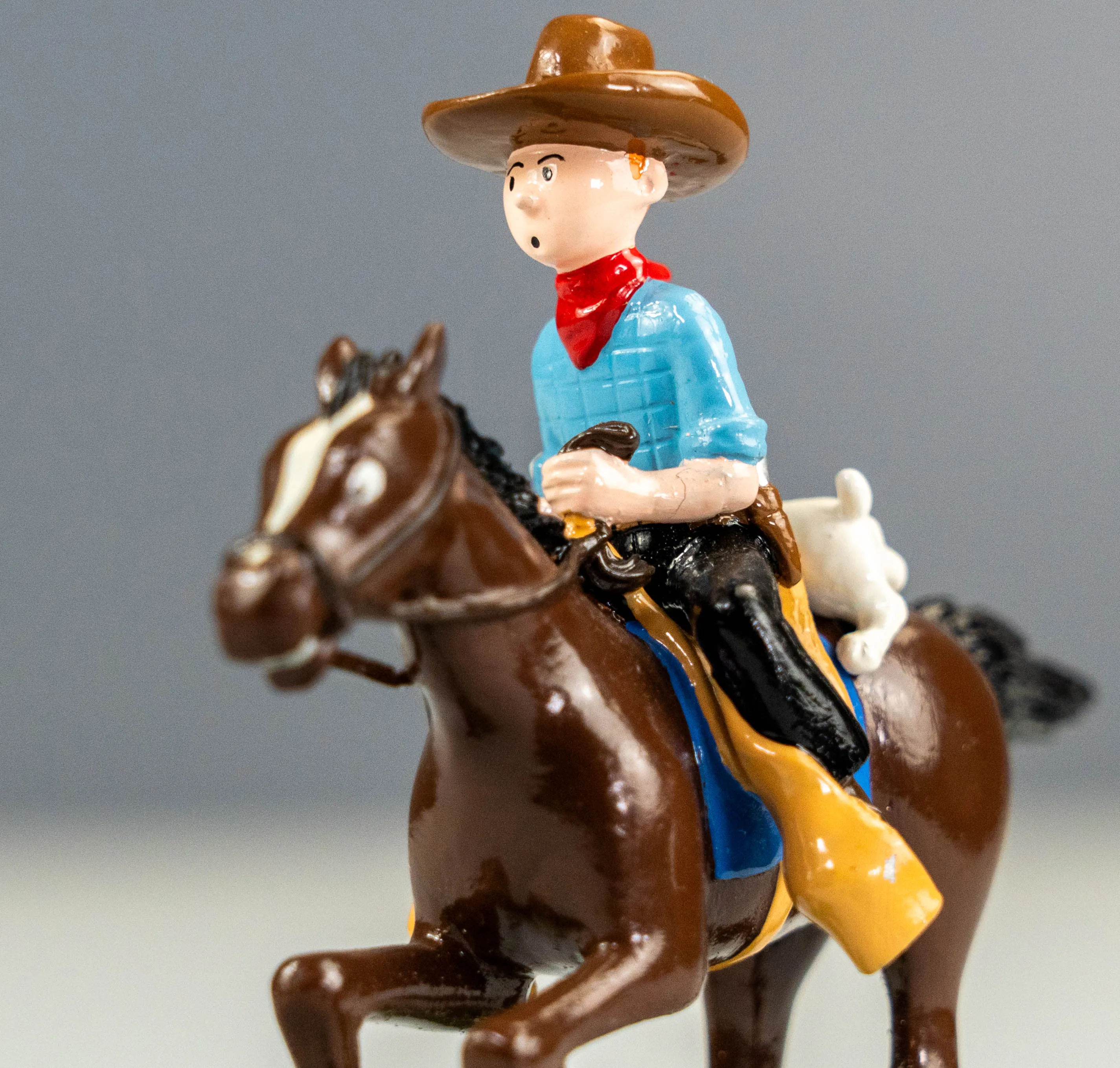 Pixi Statuette 4543 Tintin Cowboy a Cheval 1994 Amerique Rare Metal Figurine