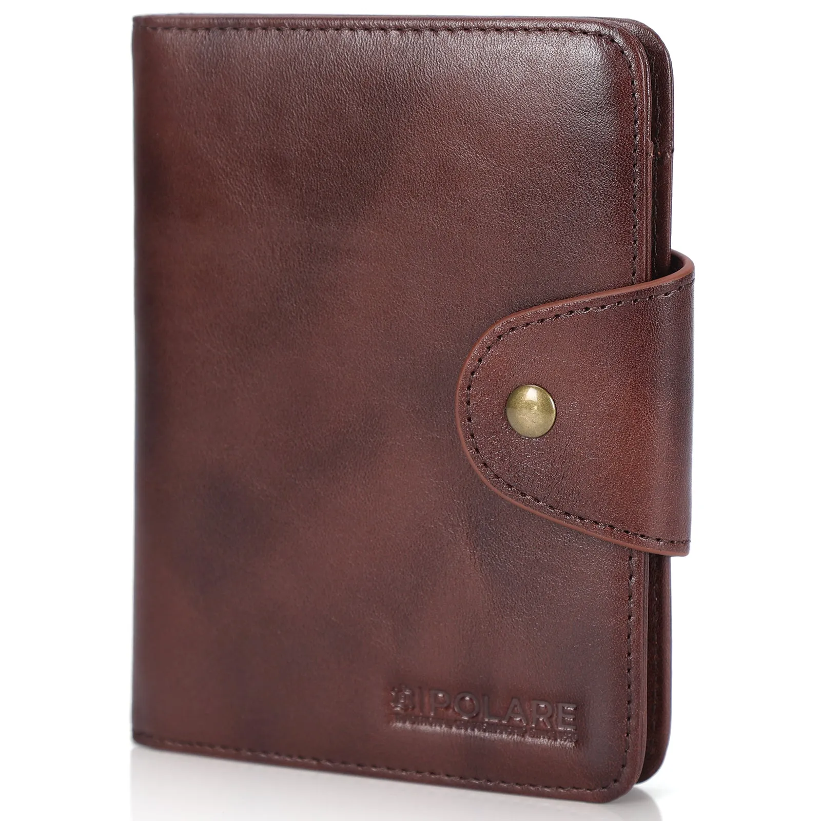 Polare Full Grain Leather Slim and Soft RFID Blocking wallet For Men Snap Bifold Travel Wallet Passport Holders 2 Passports