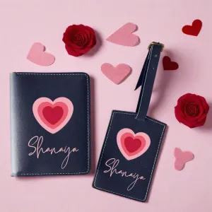 Pu Leather Personalized Passport Cover and Luggage Tag - Heart