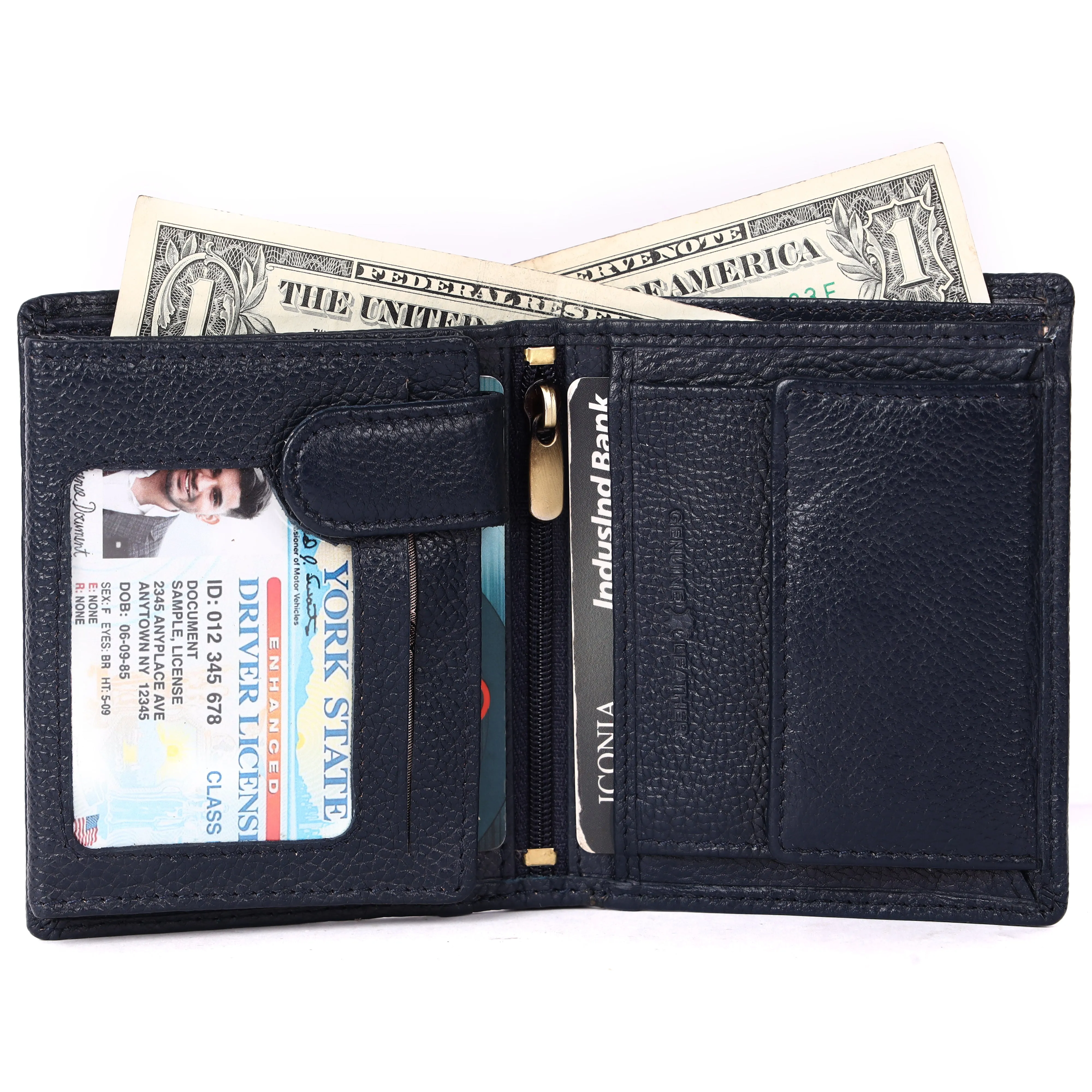 Pure Leather Wallet for Men - RFID Bifold with 6 Card Slots, Zipper & Coin Pockets - Gift for Him