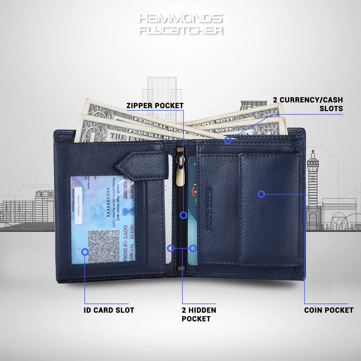 Pure Leather Wallet for Men - RFID Bifold with 6 Card Slots, Zipper & Coin Pockets - Gift for Him
