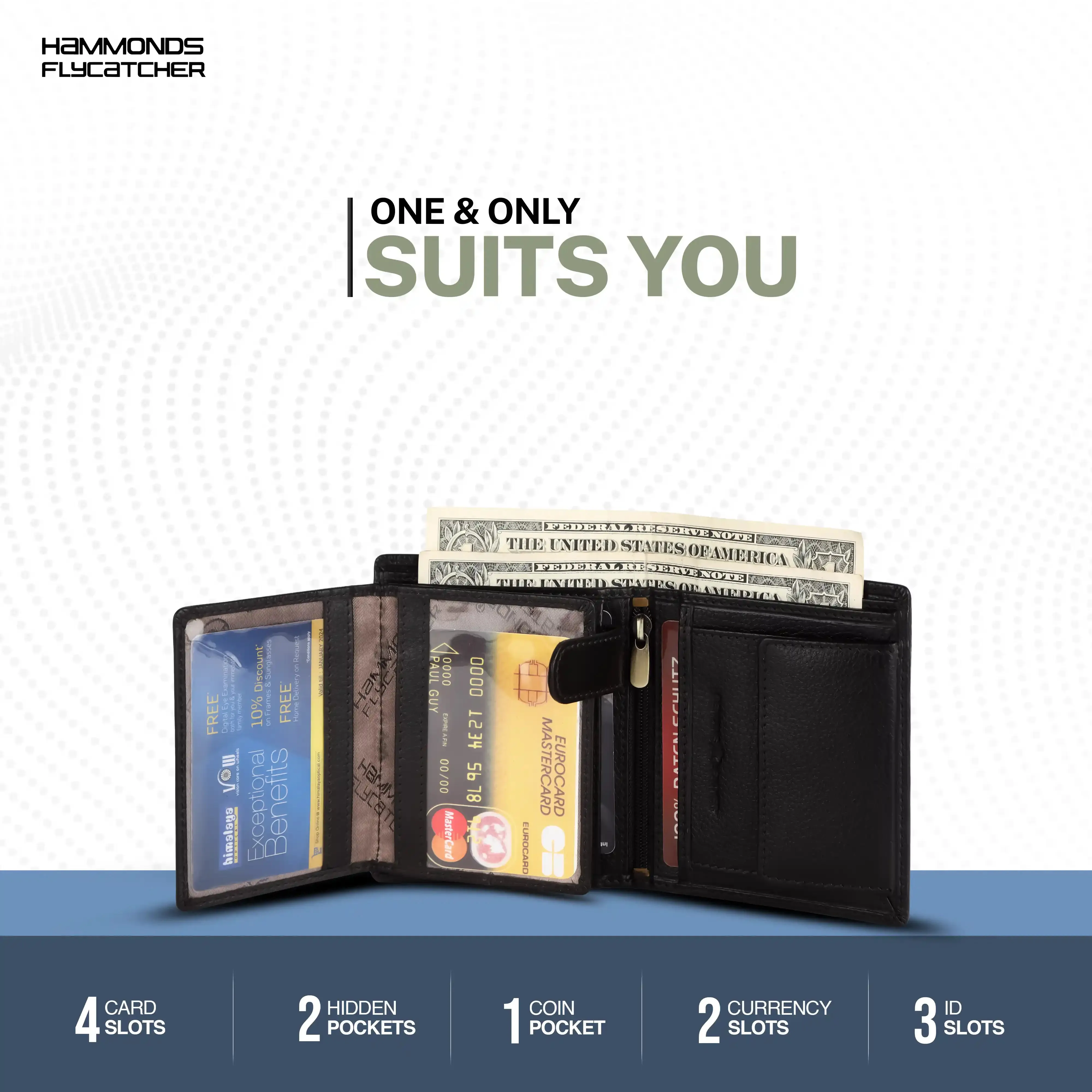 Pure Leather Wallet for Men - RFID Bifold with 6 Card Slots, Zipper & Coin Pockets - Gift for Him