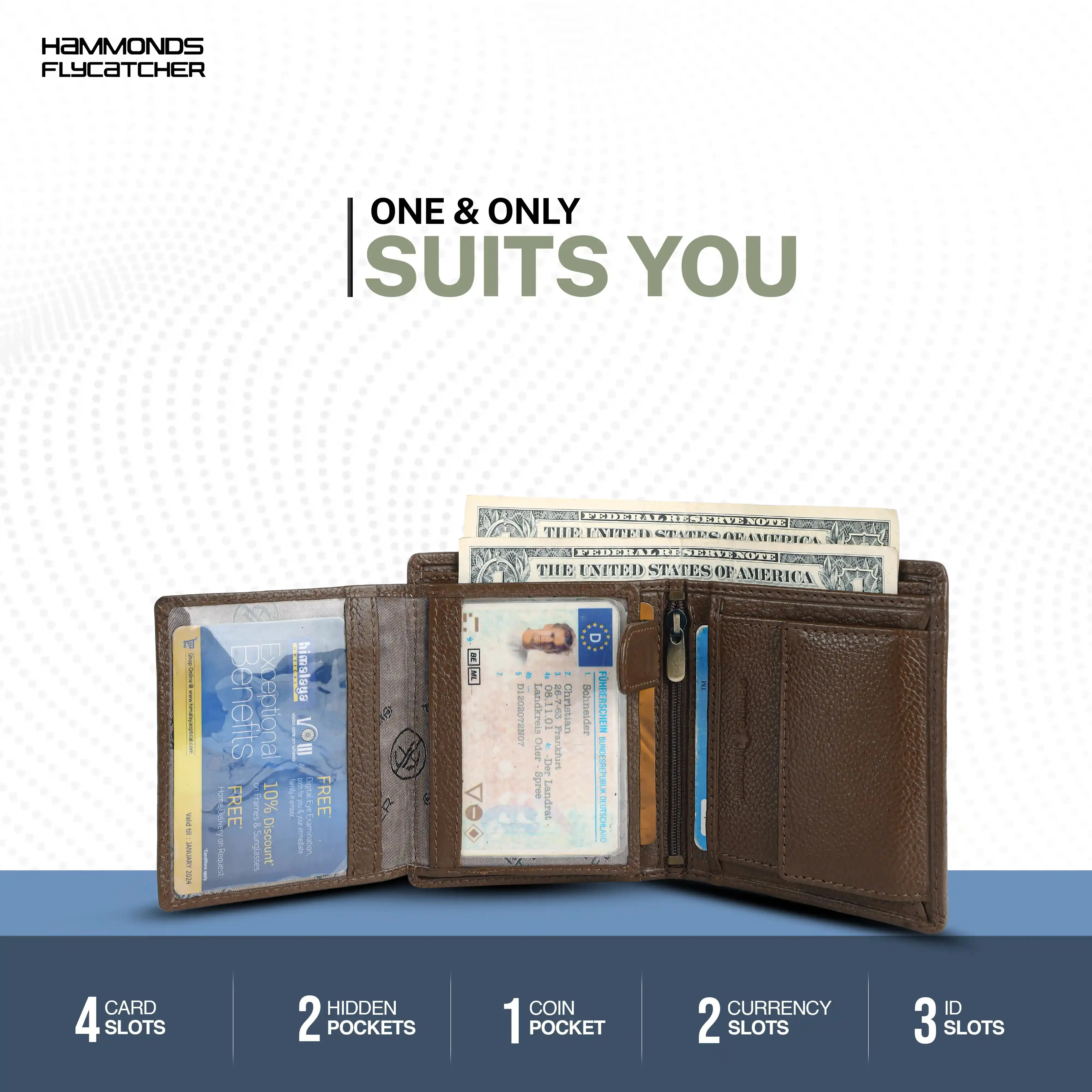 Pure Leather Wallet for Men - RFID Bifold with 6 Card Slots, Zipper & Coin Pockets - Gift for Him