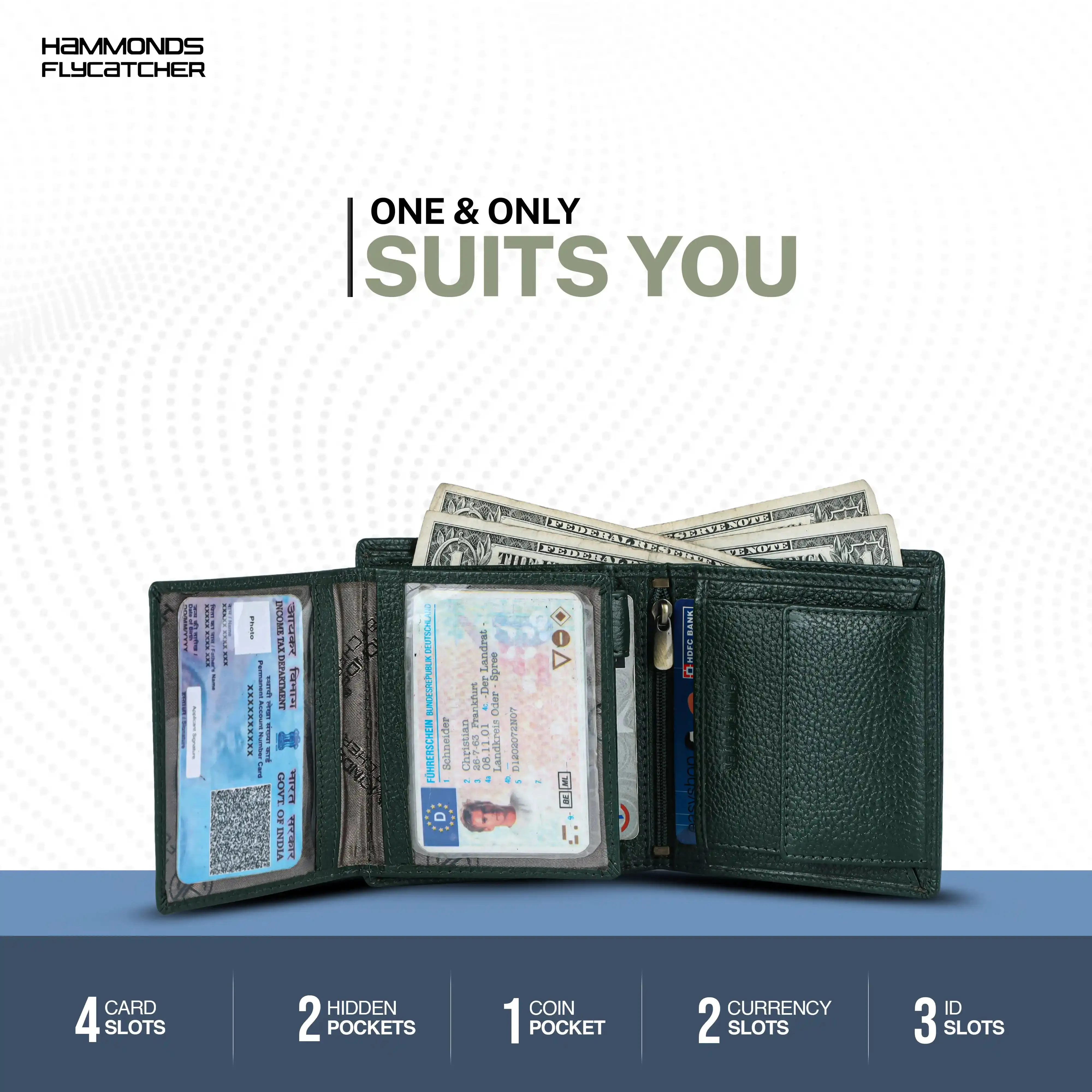 Pure Leather Wallet for Men - RFID Bifold with 6 Card Slots, Zipper & Coin Pockets - Gift for Him