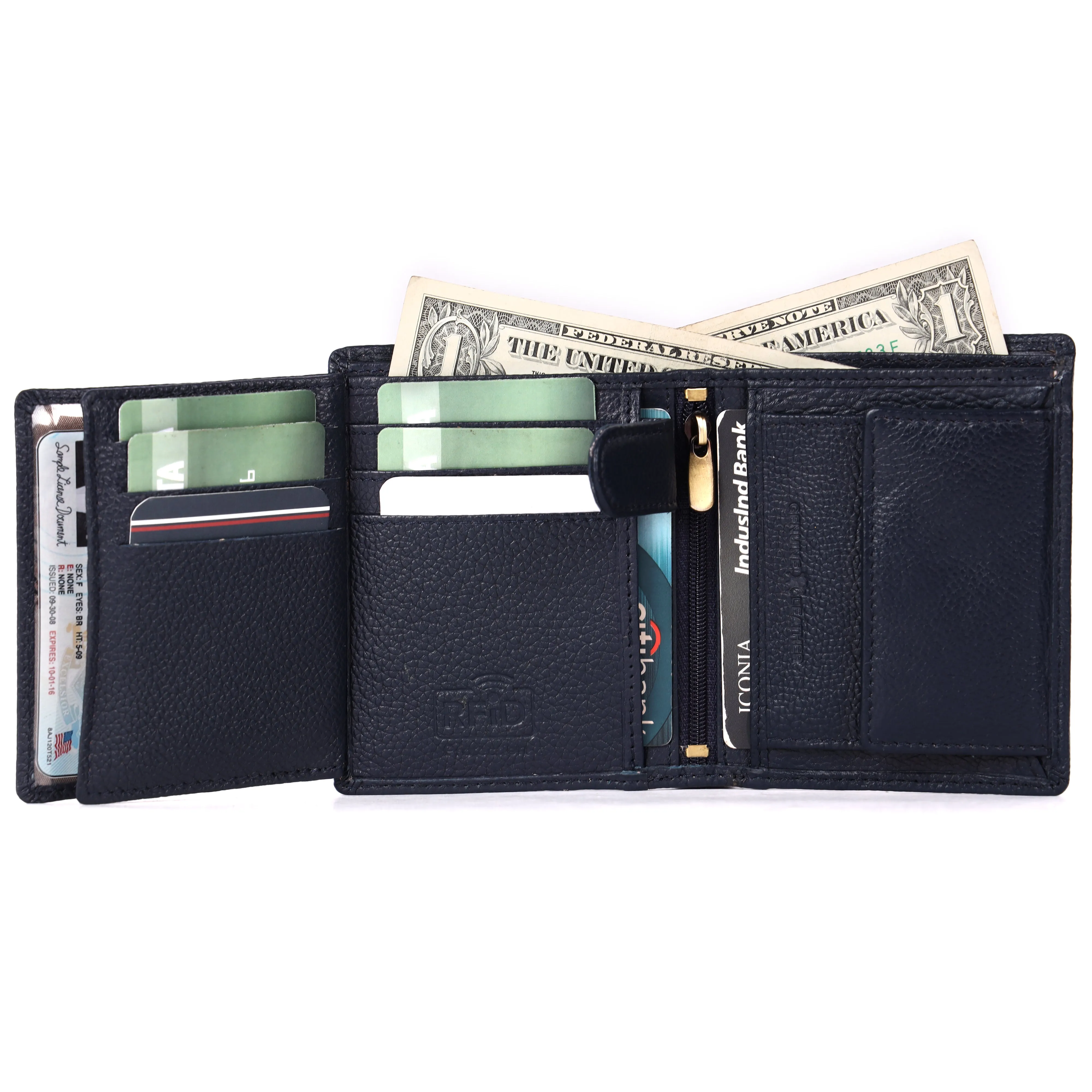 Pure Leather Wallet for Men - RFID Bifold with 6 Card Slots, Zipper & Coin Pockets - Gift for Him