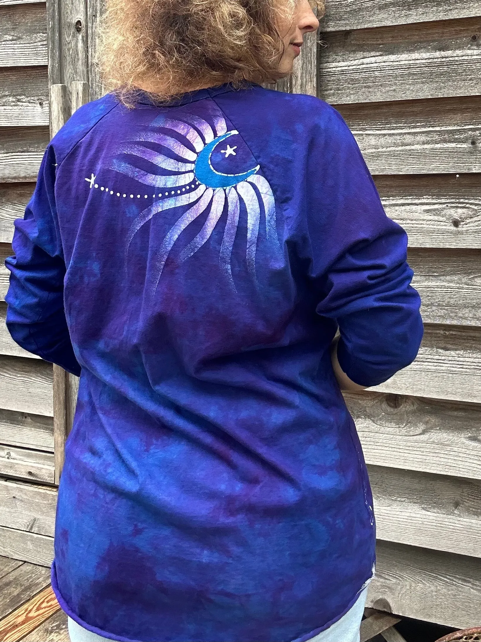 Purple and Blue Moonbeams Raglan Quarter Sleeves Batik Tee