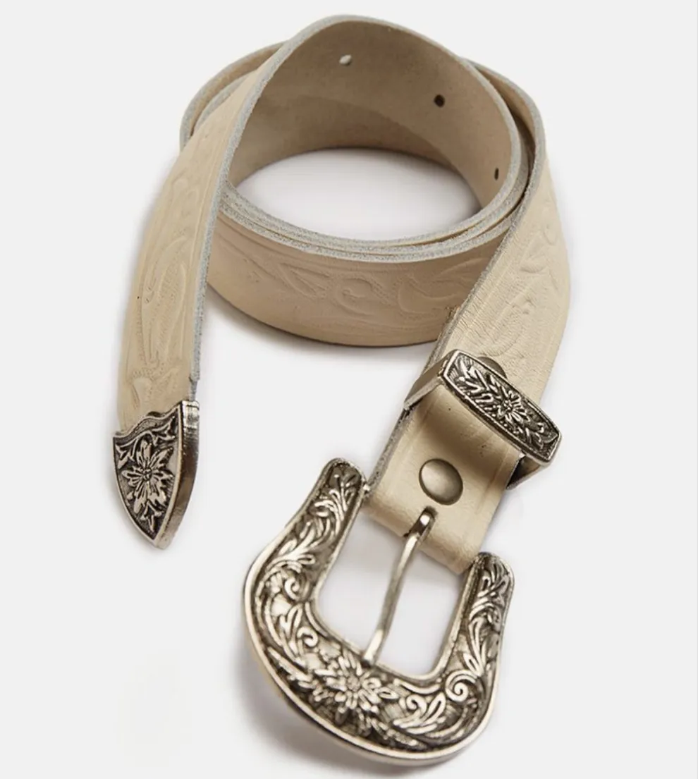 RARE VINTAGE SPELL CACTUS ROSE BELT IN WHITE LEATHER NEW WITH TAGS!