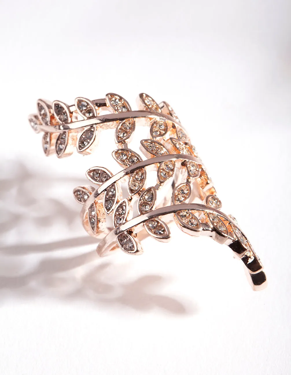 Rose Gold Crystal Leaf Wrap Ring