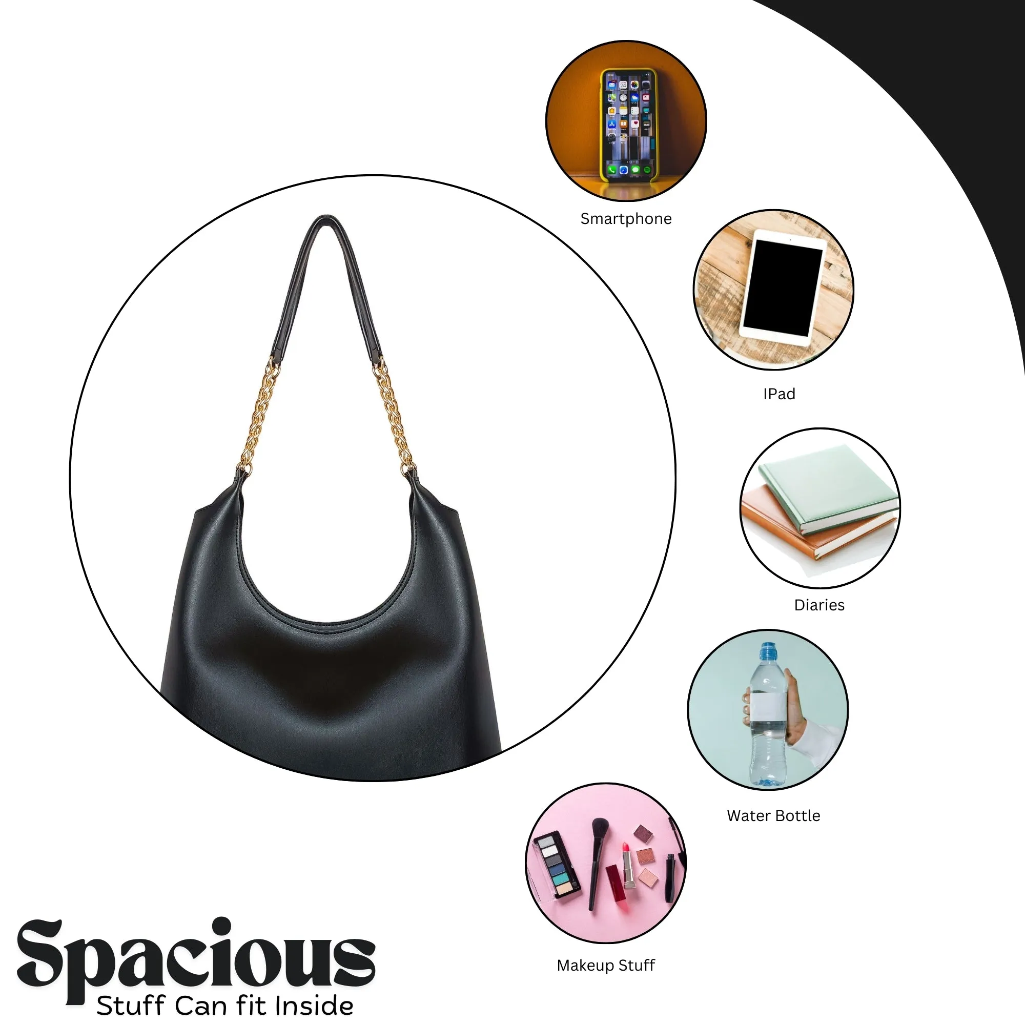 Shoulder Hobo Chain Bag | Vegan Leather Women & Girl's Handbag