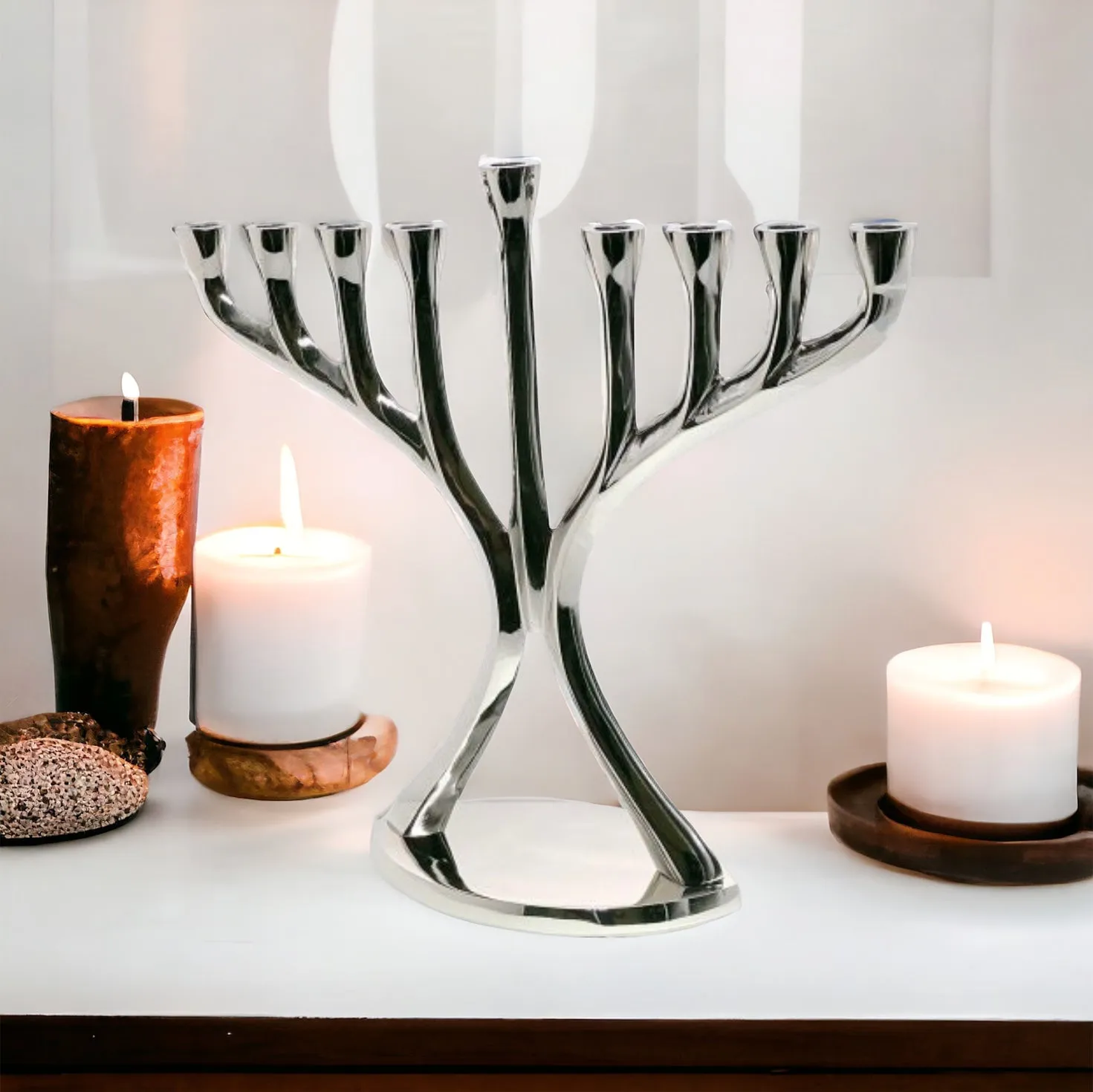 Silver Aluminium Menorah Candle Holder