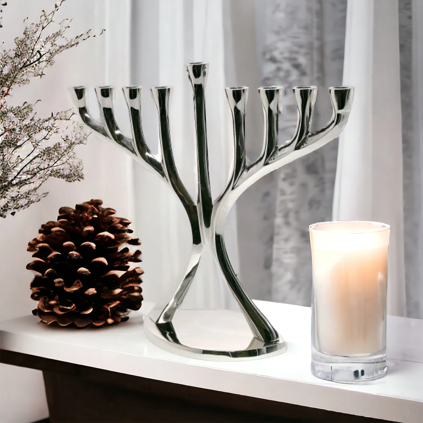 Silver Aluminium Menorah Candle Holder