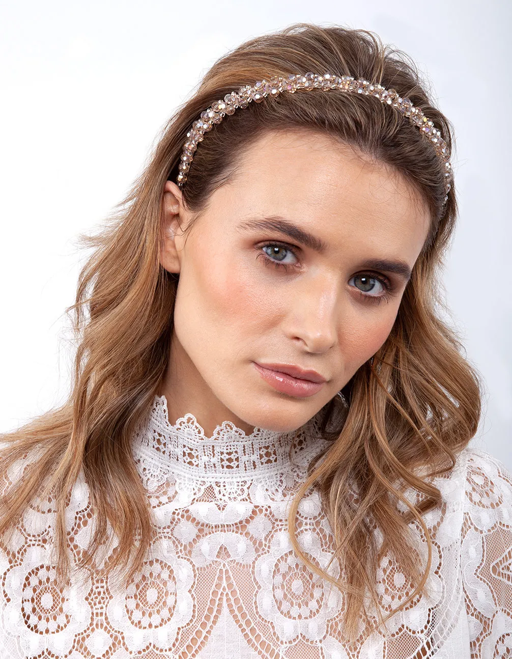 Silver Neutral Glass Bead Headband