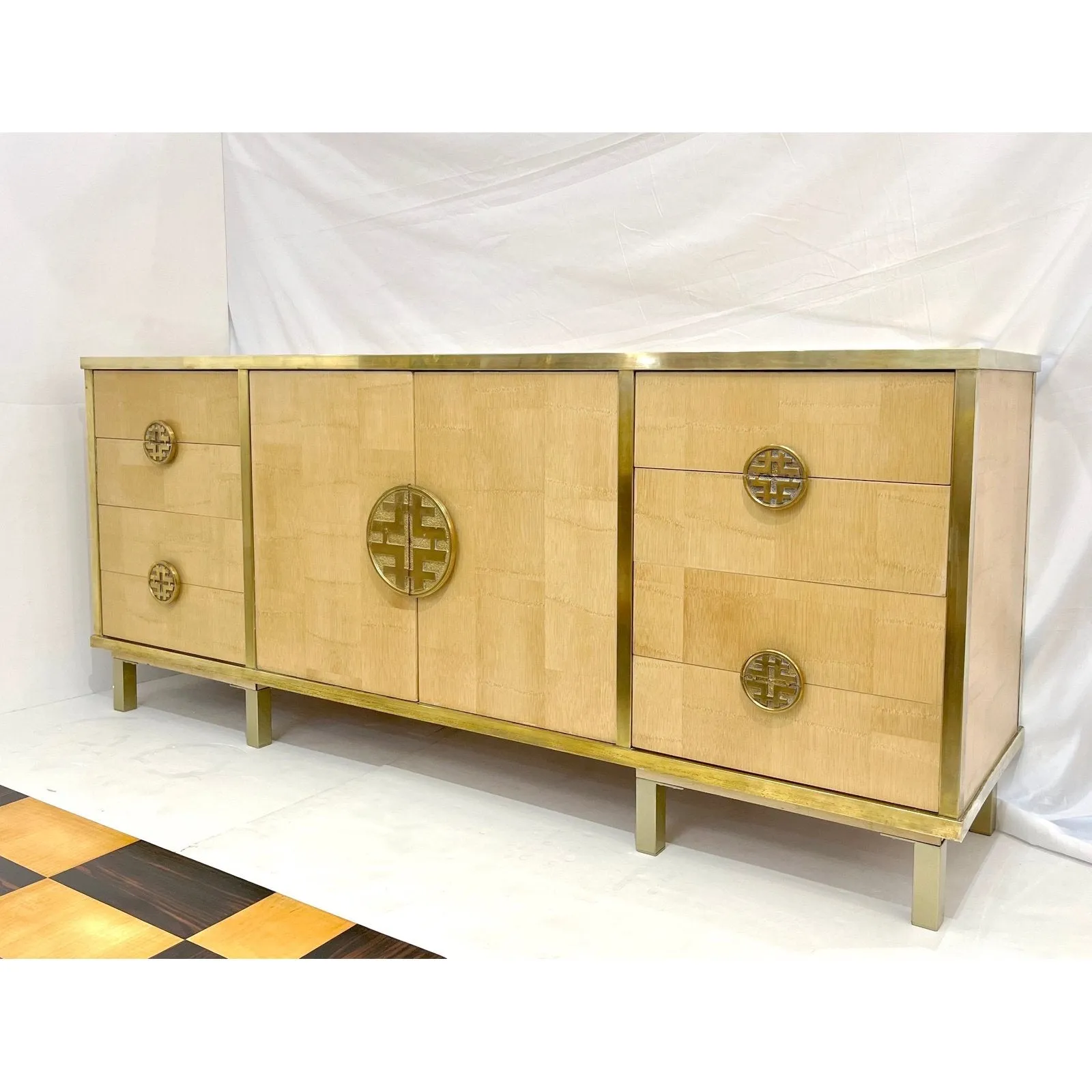 Sinopoli 1970s Italian Back Finished Japonisme Brass Bamboo Sideboard/Cabinet