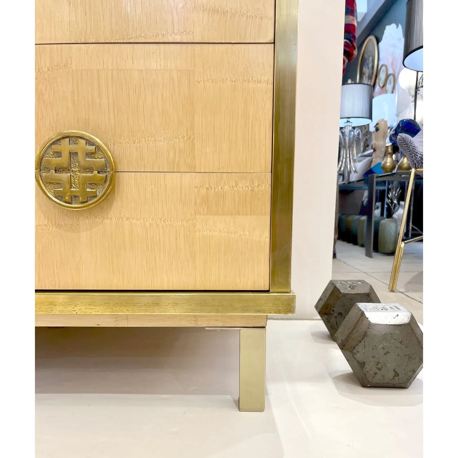 Sinopoli 1970s Italian Back Finished Japonisme Brass Bamboo Sideboard/Cabinet