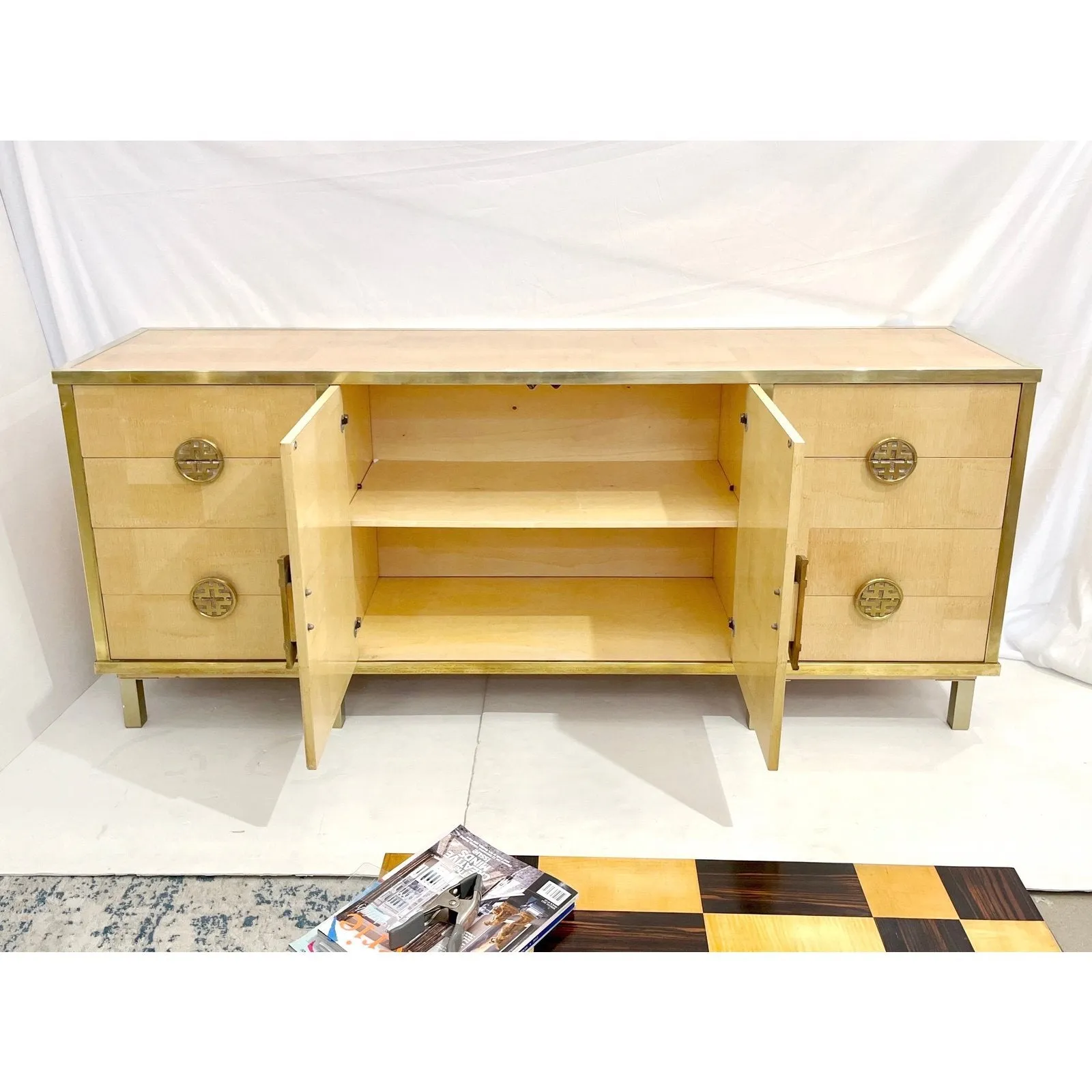 Sinopoli 1970s Italian Back Finished Japonisme Brass Bamboo Sideboard/Cabinet