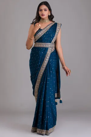 Teal Color Art Silk Fabric Glamorous Saree With Sequins Work