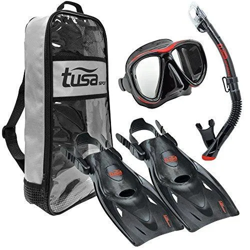 Tusa Powerview Dry Adult Travel Mask, Snorkel and Fin Set