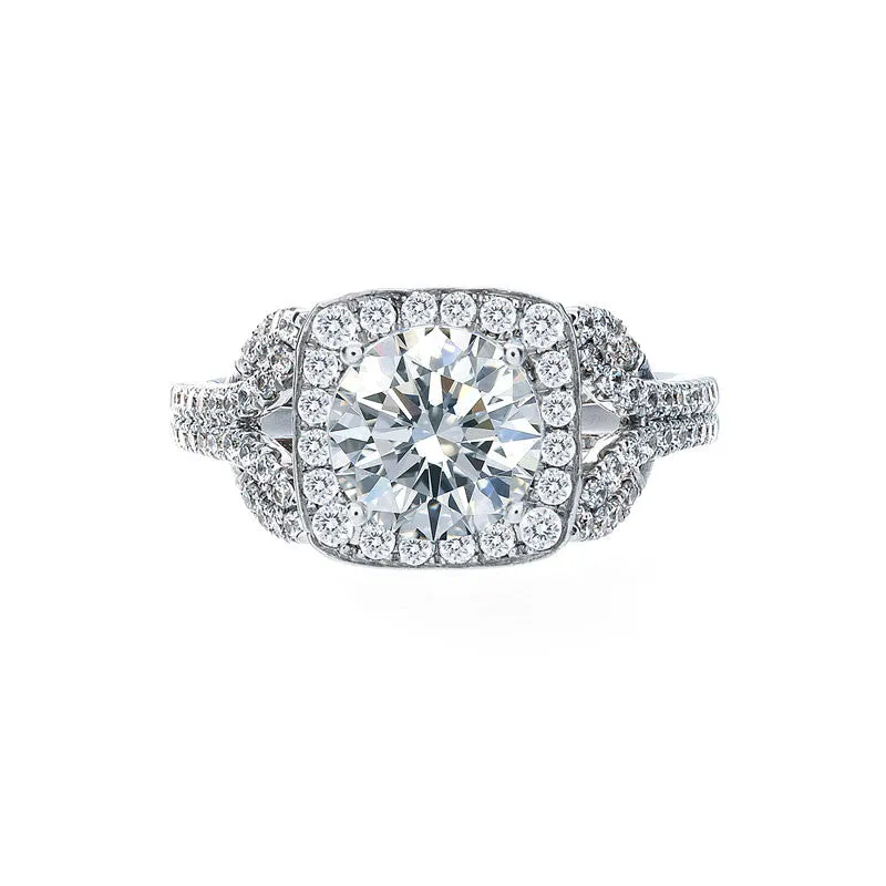 Vintage Cushion Halo Petal Design Band Engagement Ring