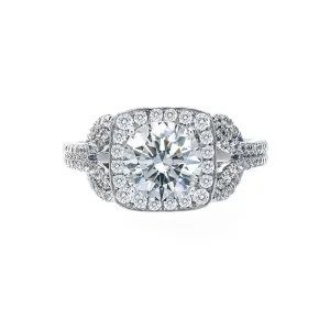 Vintage Cushion Halo Petal Design Band Engagement Ring