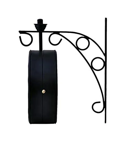 Vintage Product Antique Double Sided Railway Station/Platform Analogue Iron Metal Wall Clock (Black, 8 X 8 Inch)