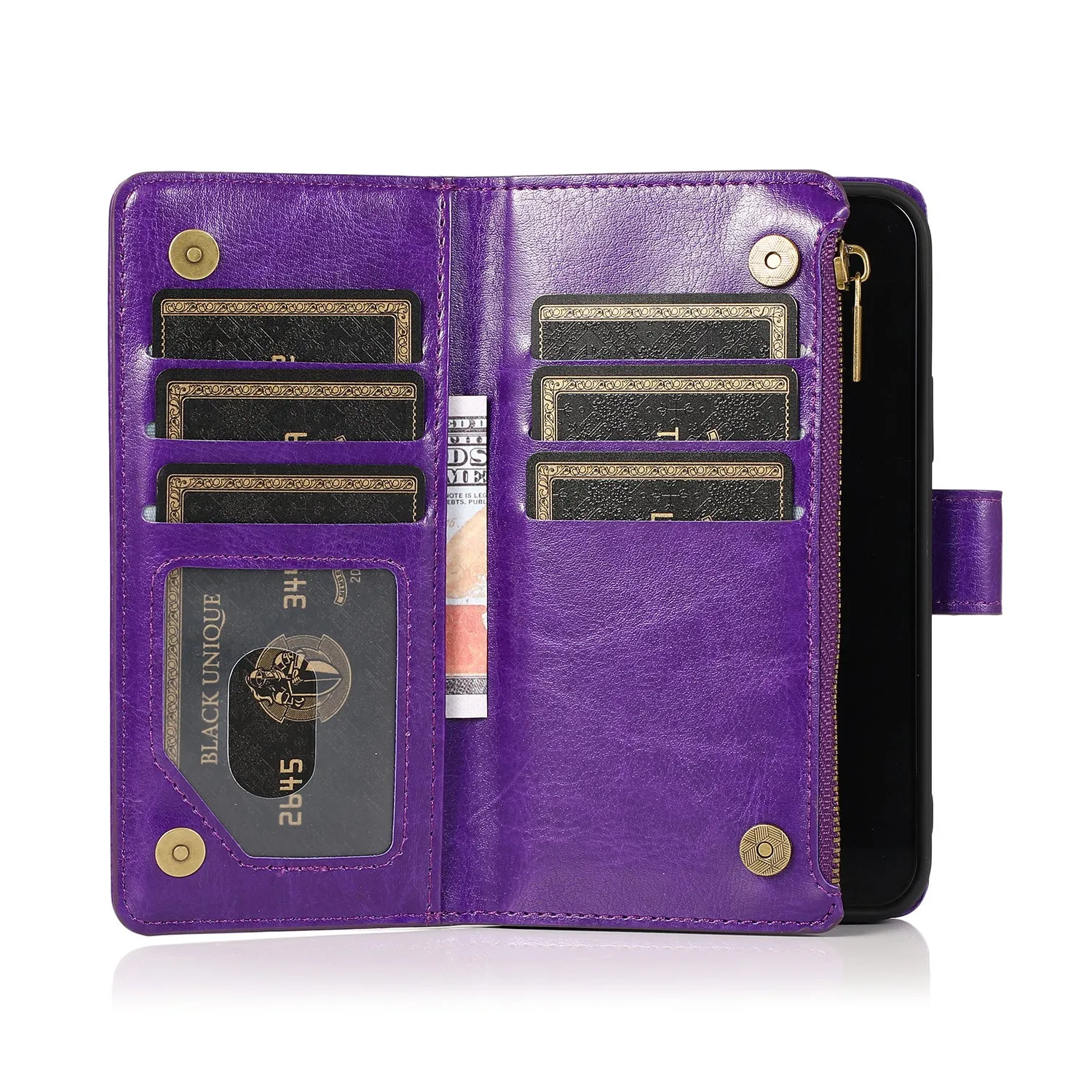 Wallet Case For Samsung A54 5G - Dark Purple - Luxury Wallet Card ID Zipper Money Holder Wild Flag