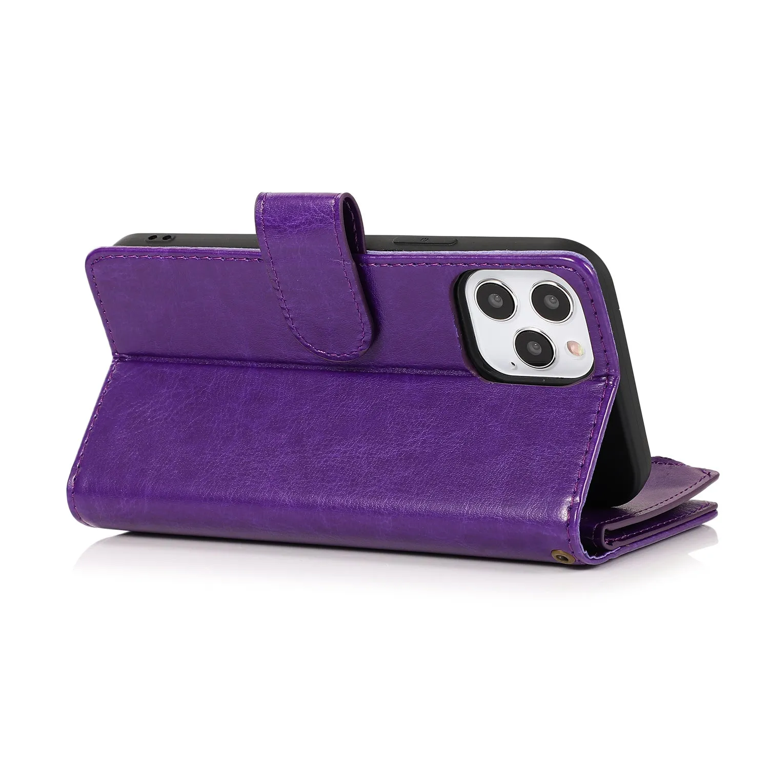 Wallet Case For Samsung A54 5G - Dark Purple - Luxury Wallet Card ID Zipper Money Holder Wild Flag