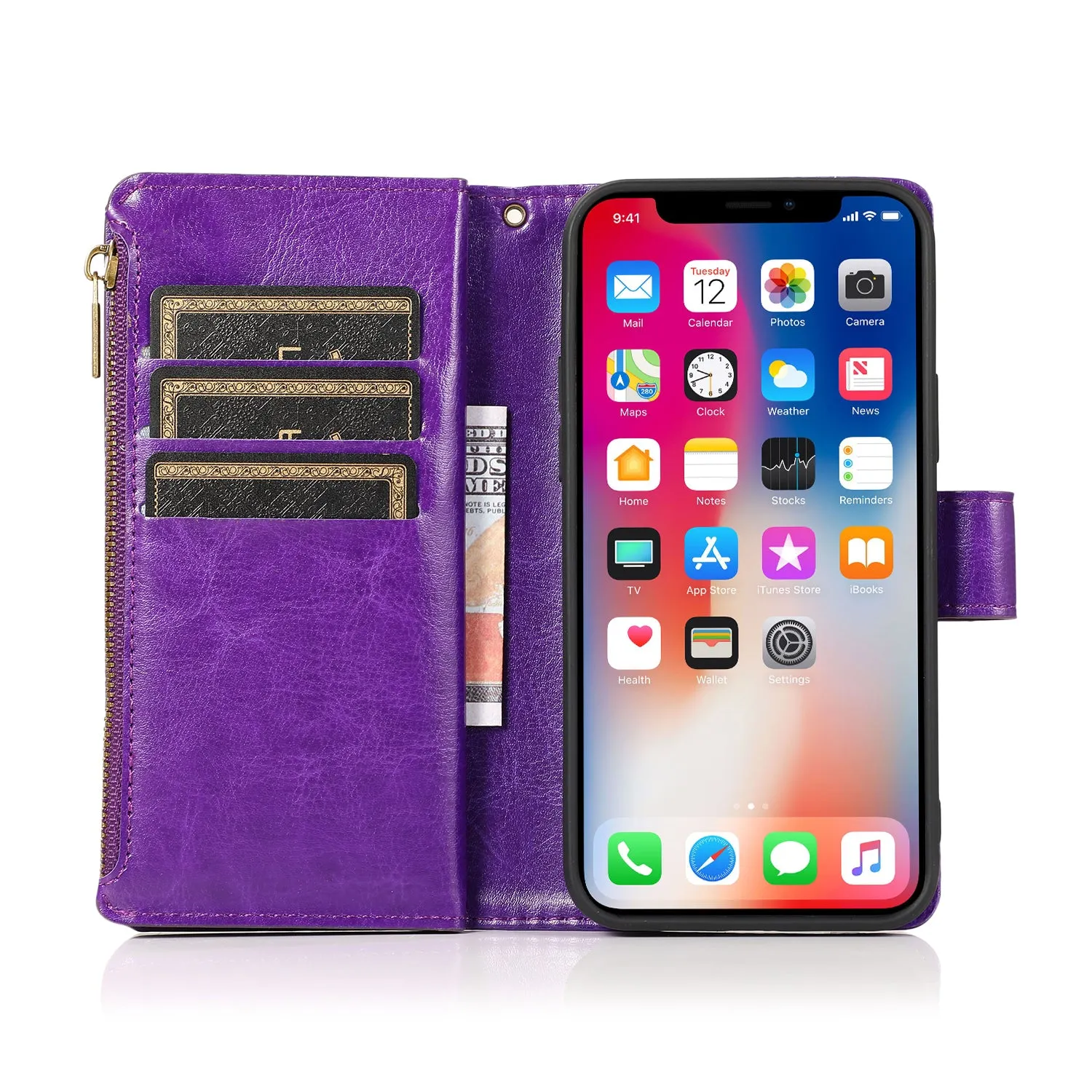 Wallet Case For Samsung A54 5G - Dark Purple - Luxury Wallet Card ID Zipper Money Holder Wild Flag