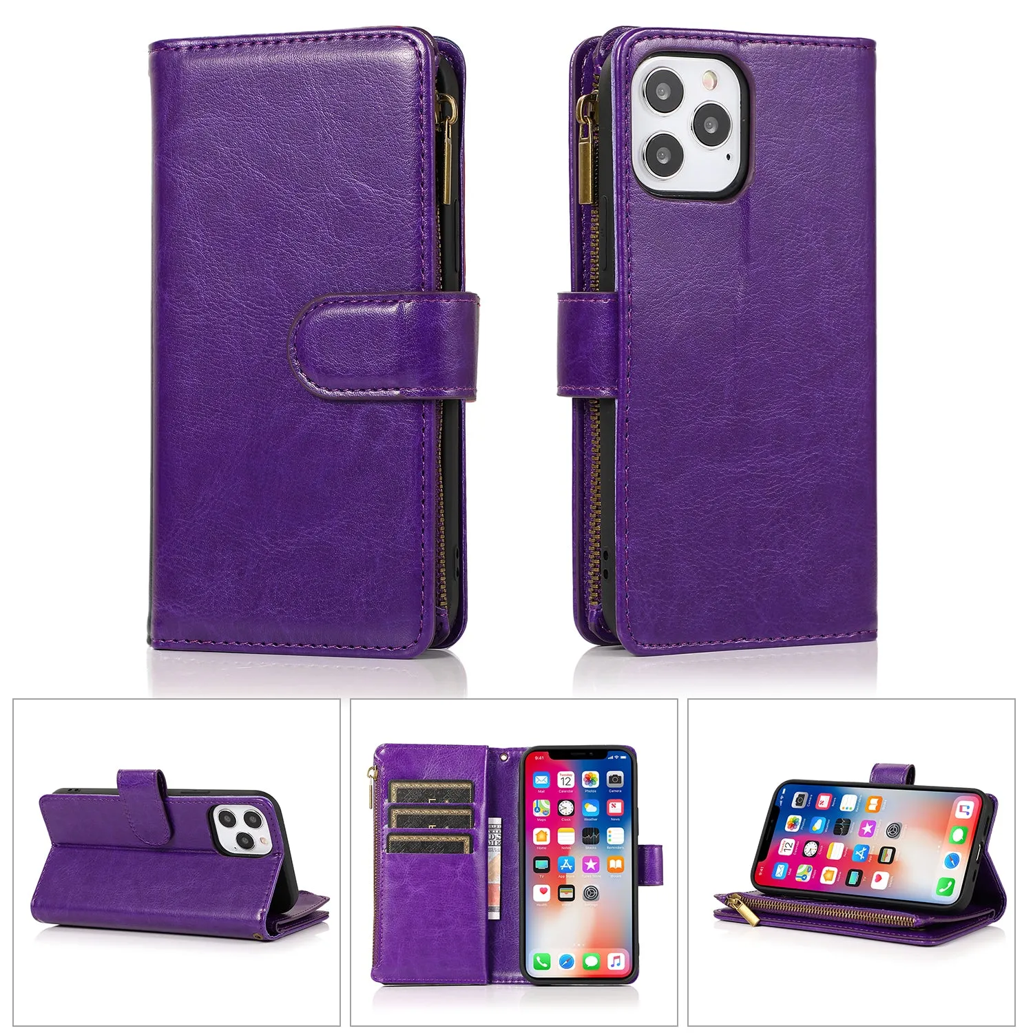 Wallet Case For Samsung A54 5G - Dark Purple - Luxury Wallet Card ID Zipper Money Holder Wild Flag