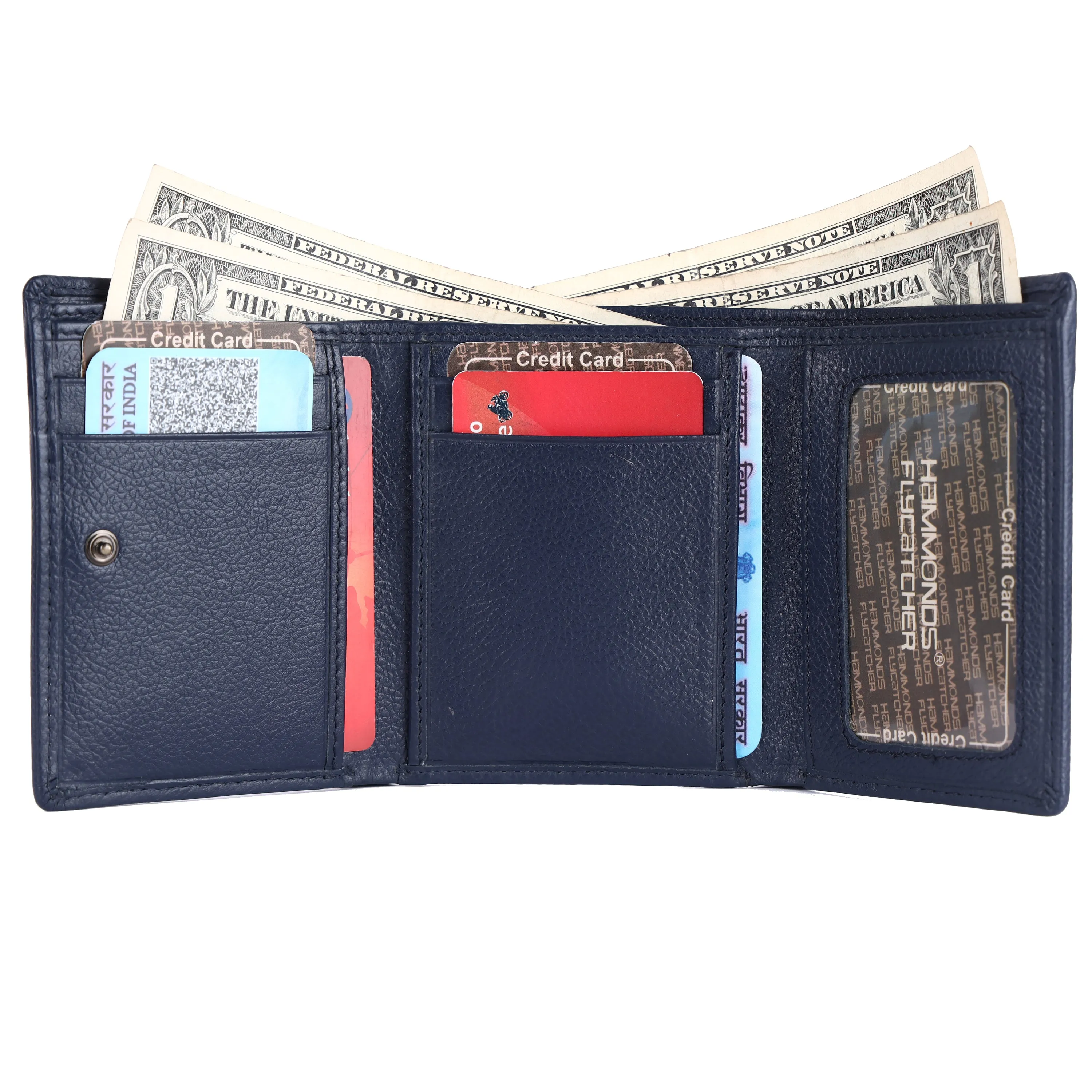 Wallet for Men - Blue | Genuine Leather Trifold Money Wallet | RFID Protected Wallets for Men| 4 ATM