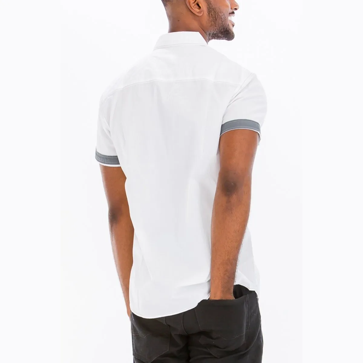 White Outline Stitch Two Pocket Shirt