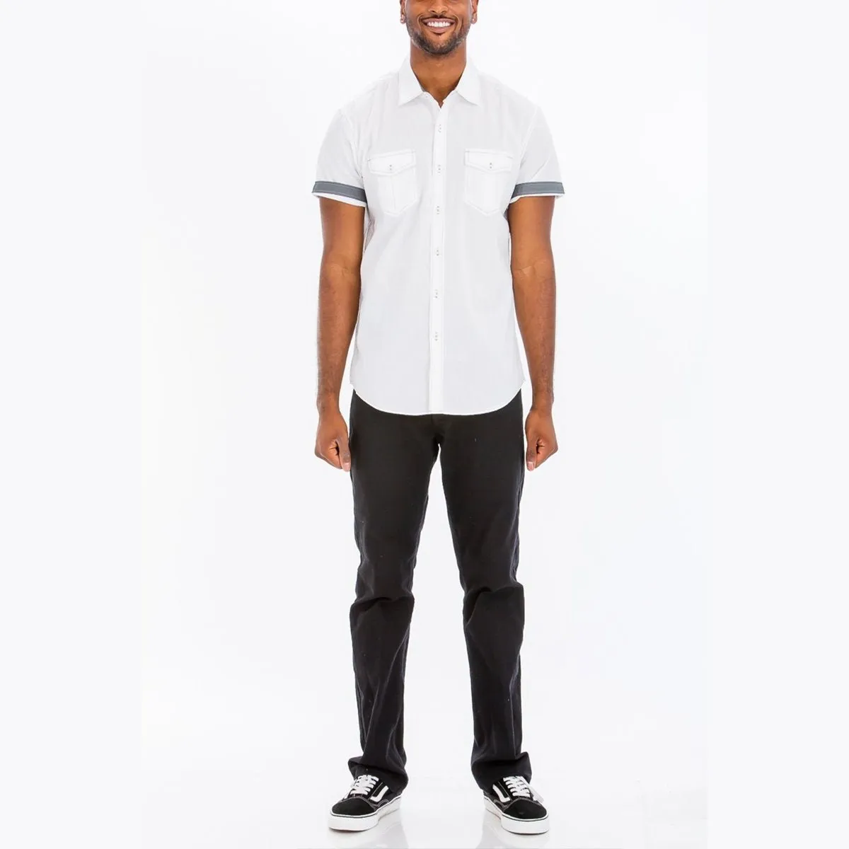 White Outline Stitch Two Pocket Shirt
