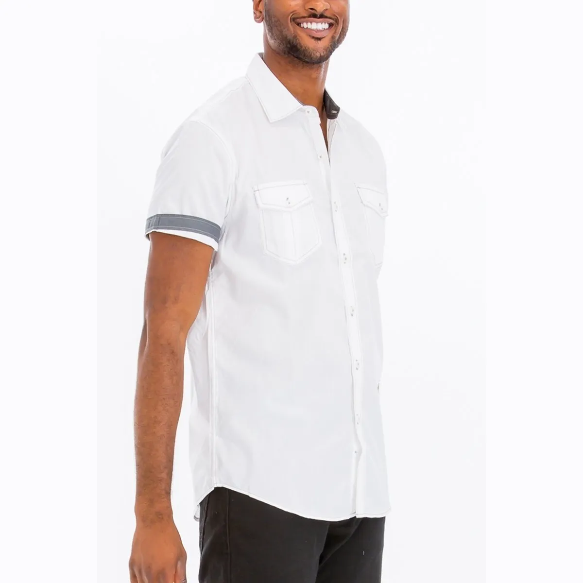 White Outline Stitch Two Pocket Shirt